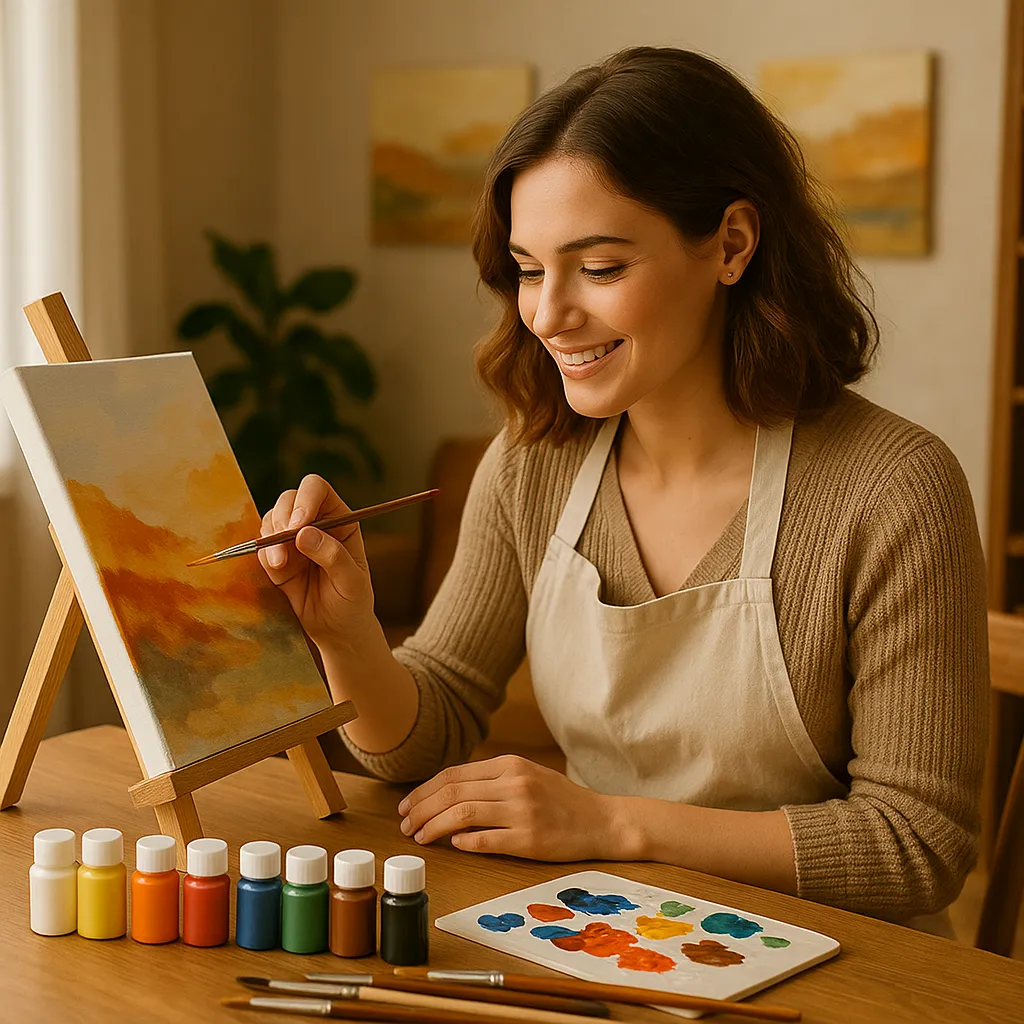 Eine Frau  mit Acrylmal-Set